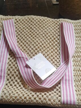 Pink & Cream Woven Tote Bag